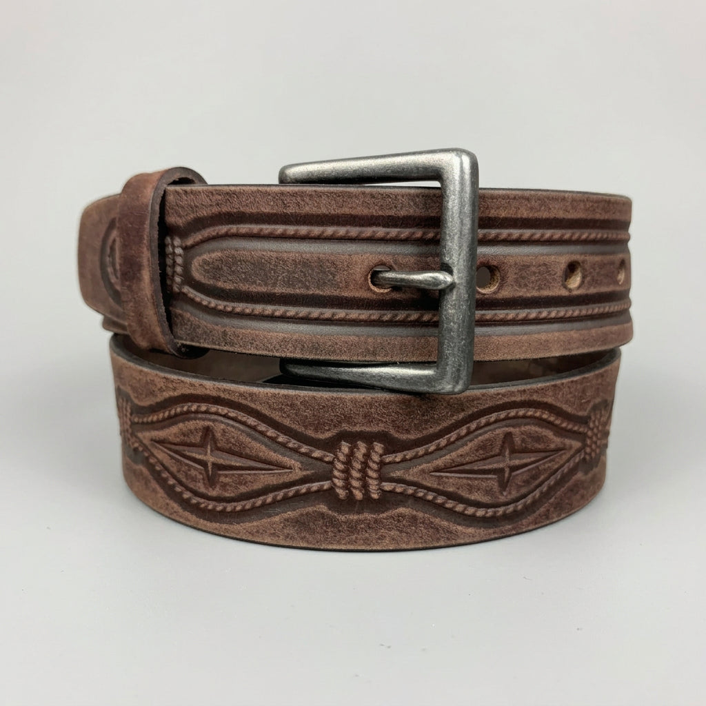 Keldon Men's Grain Leather Embossed Belt with Removable Buckle