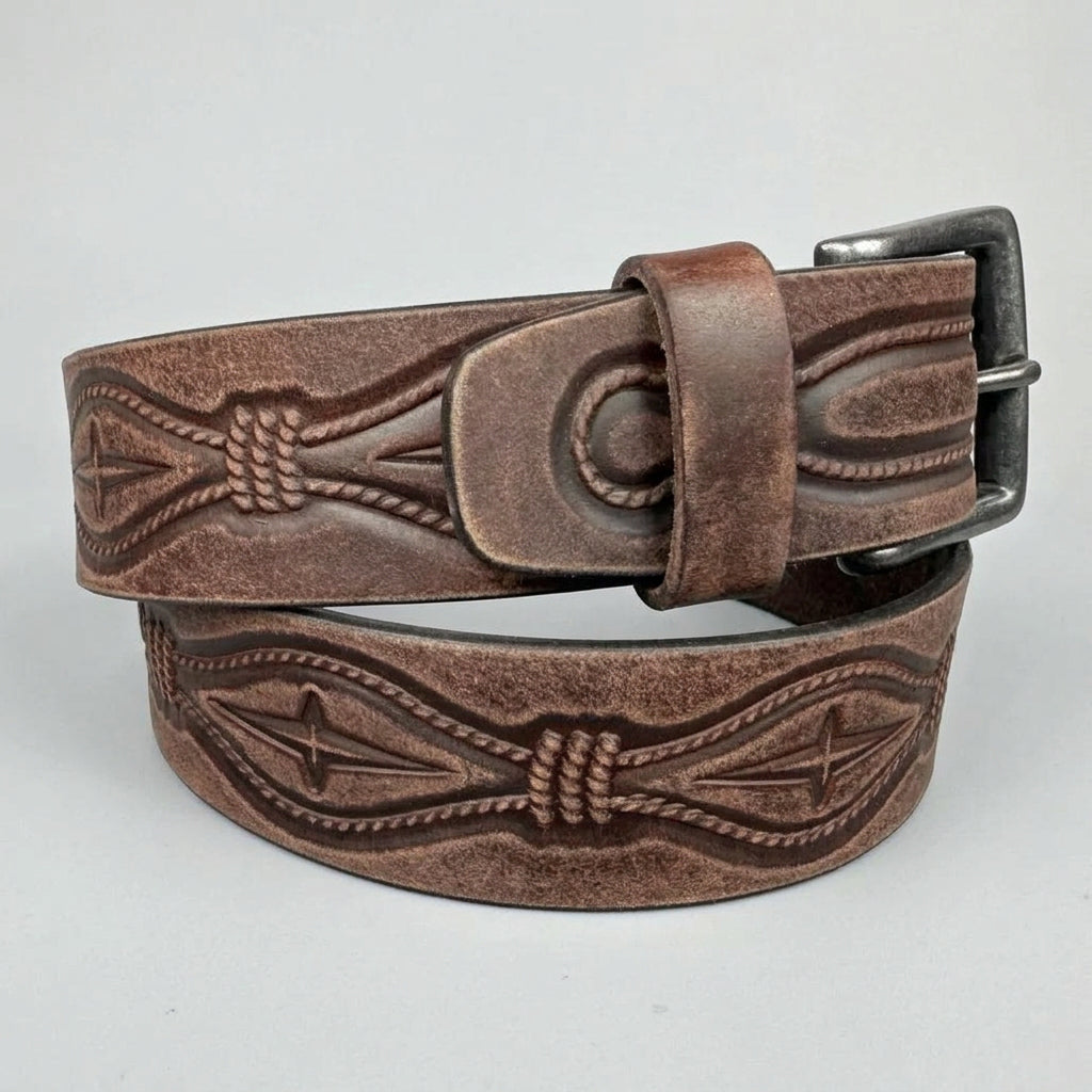 Keldon Men's Grain Leather Embossed Belt with Removable Buckle