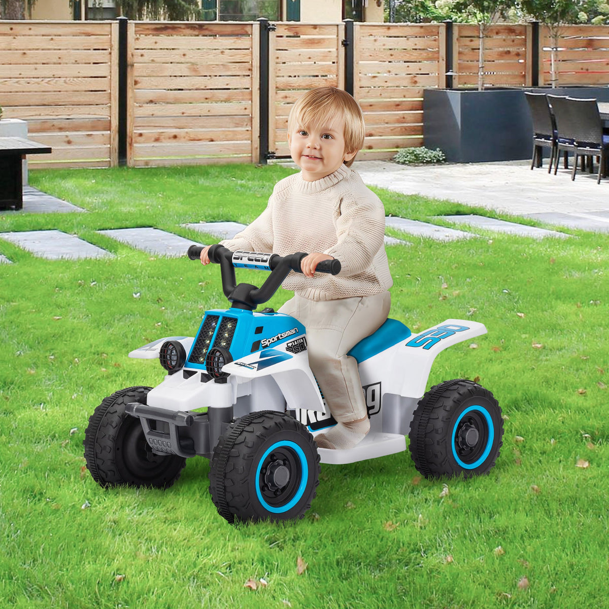 6V Kids ATV Quad, 4 Wheeler Battery Powered Electric Ride on Car w/ Lights, Forward Backward, Black