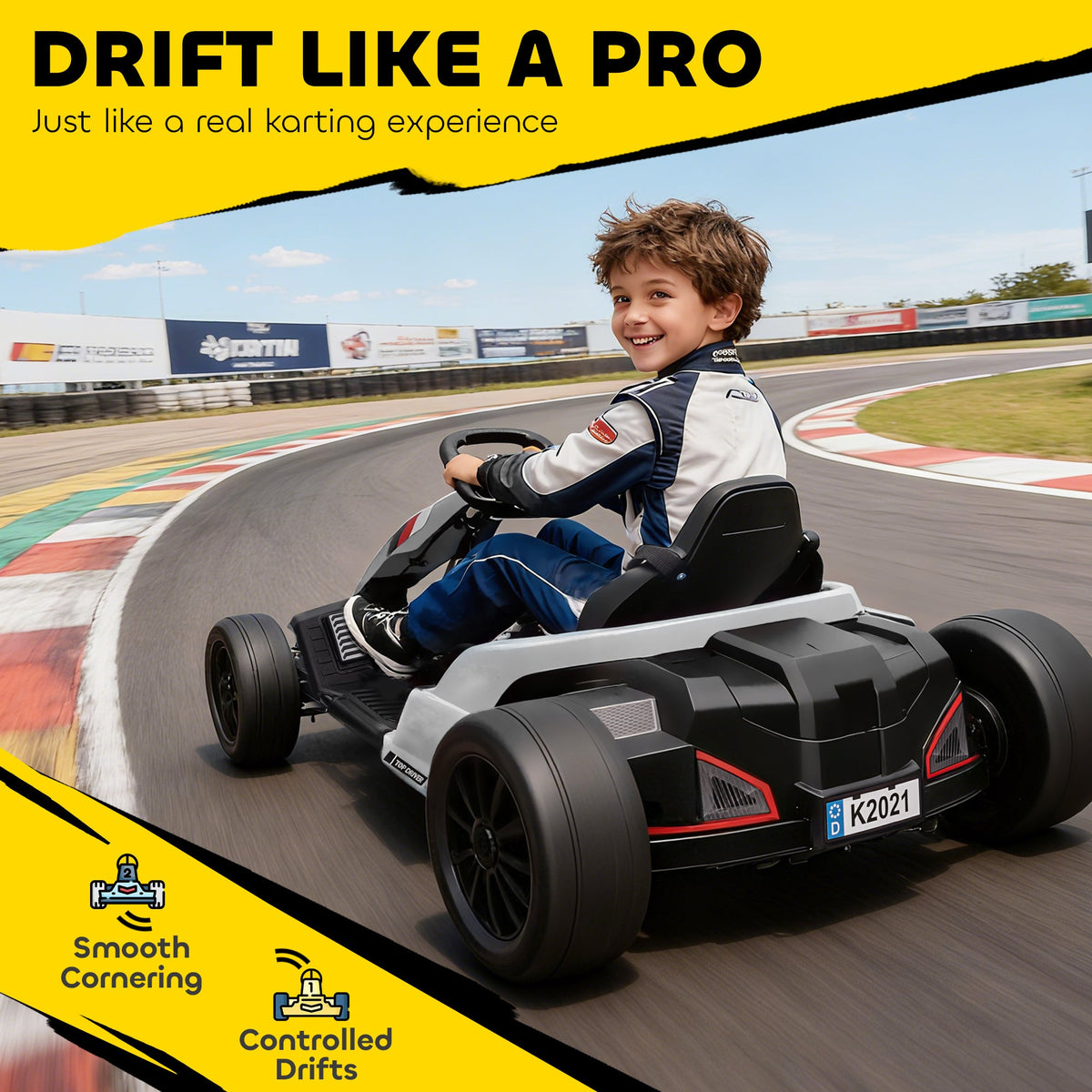 24V Electric Go Kart with Dual 150W Motors, Adjustable Seat & 11.2MPH High Speed, Slow Start, 5-Point Harness, Blue