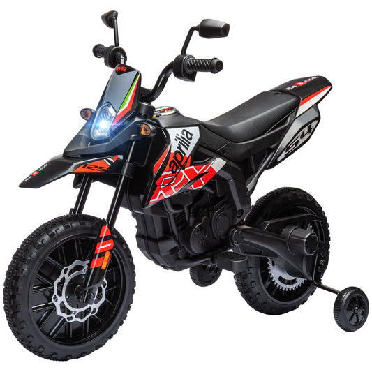 12V Aprilia Licenced Kids Electric Motorcycle, Battery-Powered Dirt Bike with Training Wheels for Aged 3-8, Red