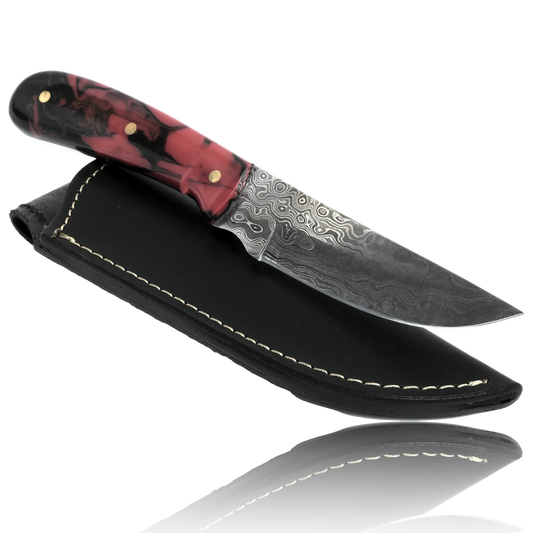 YUMA Damascus Steel Skinner Knife 5 inch blade with Original Cow leather sheath