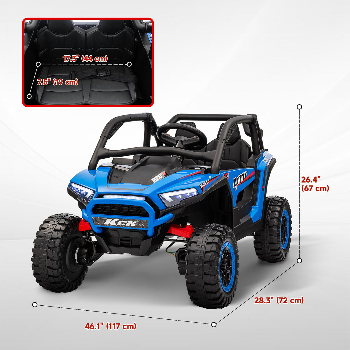 2 Seater 24V 7AH Ride on Truck, Electric Car for Kids w/ Spring Suspension, Remote Lights, Horn, Music, Blue