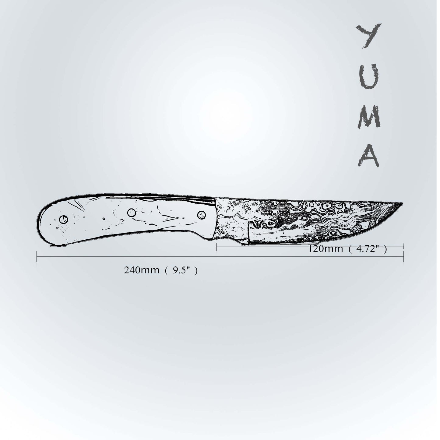 YUMA Damascus Steel Skinner Knife 5 inch blade with Original Cow leather sheath