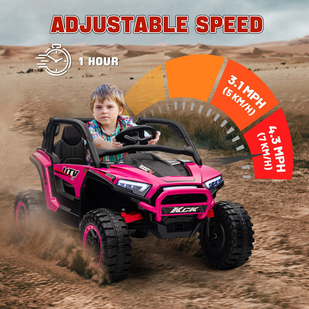 2 Seater 24V 7AH Ride on Truck, Electric Car for Kids w/ Spring Suspension, Remote Lights, Horn, Music, Blue