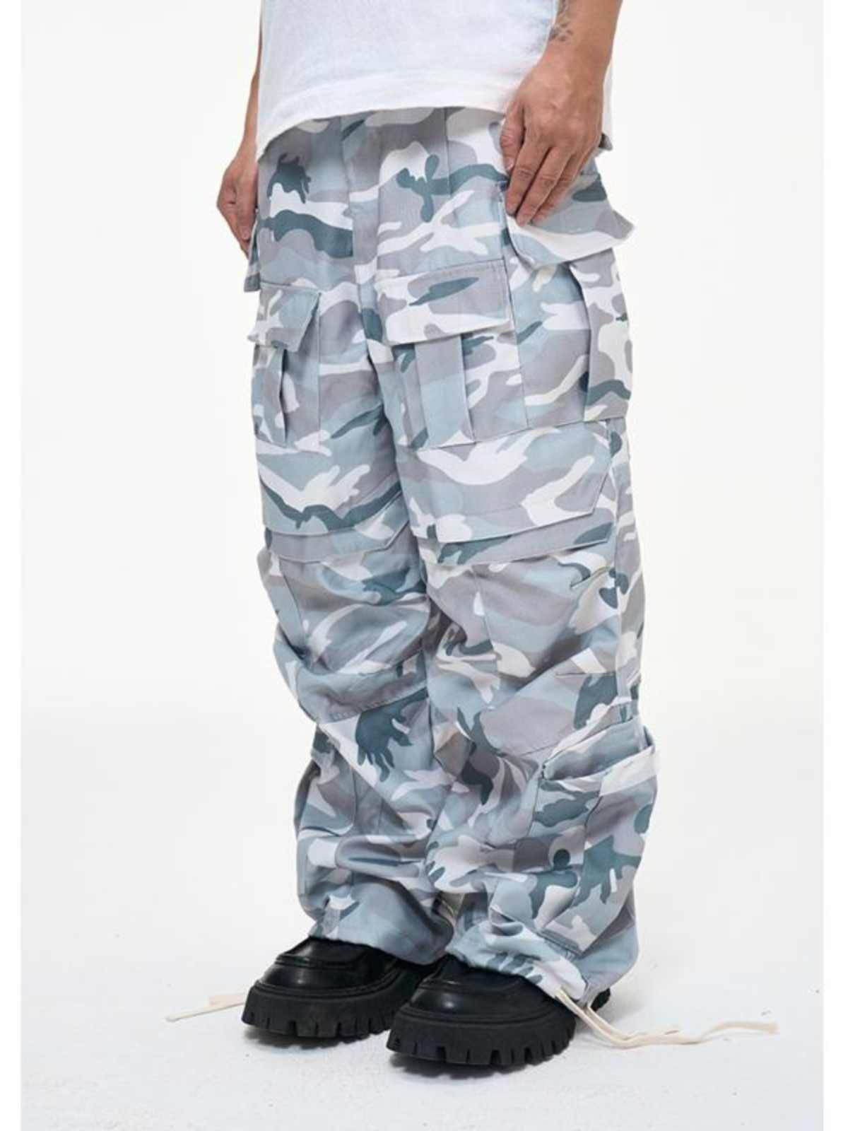 Multi-Pocket Workwear Military Camouflage Casual Wide Leg Paratrooper Cargo Pants Men