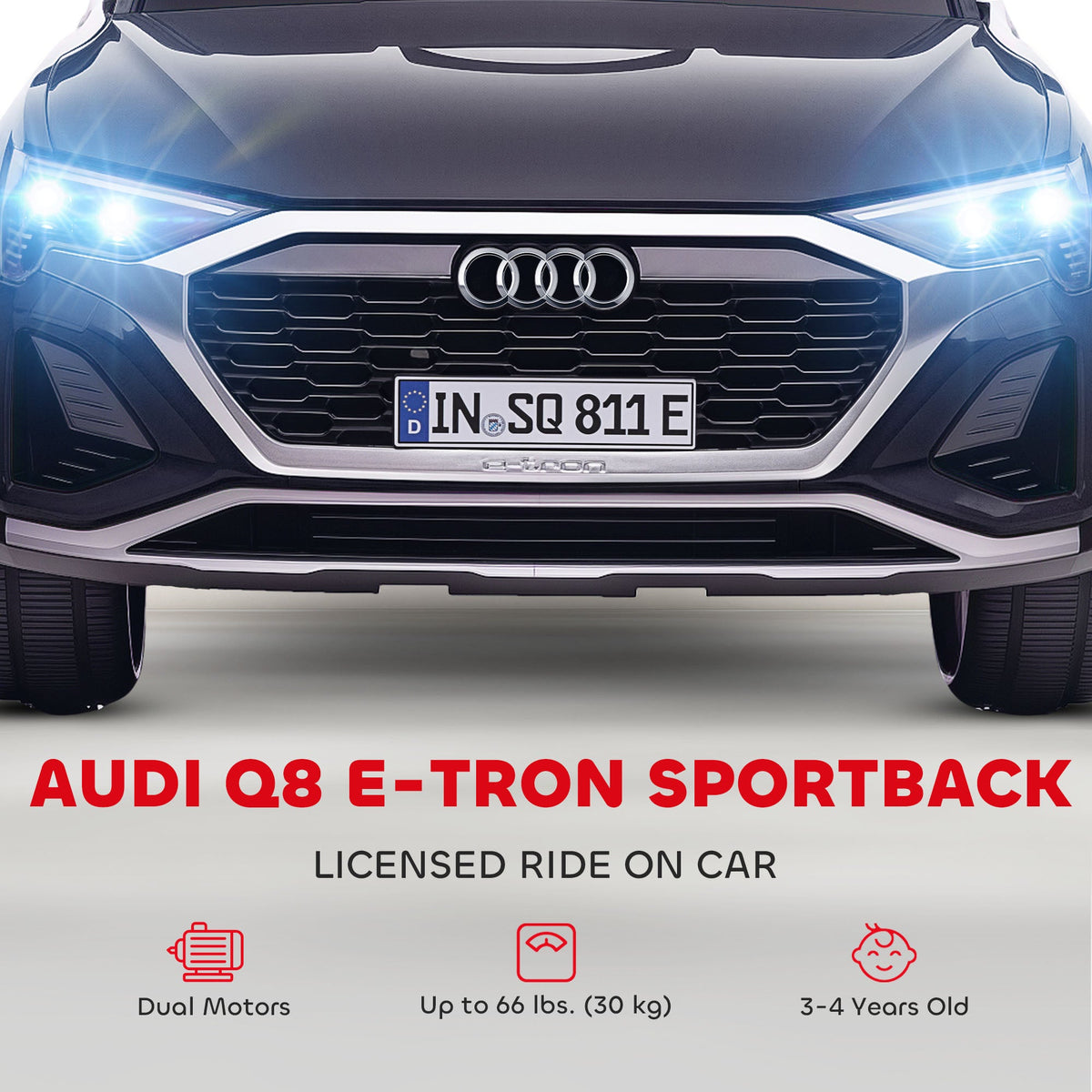 12V Battery Powered Kids Electric Car, Audi Q8 etron Sportback Licensed Ride on Car w/ Remote Control, Black