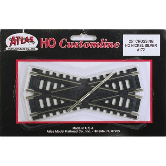 Atlas 172 HO Code 100 Custom-Line Crossing 25-Degree 4-1/2" 11.4cm Nickel-Silver Rail Black Ties NIB