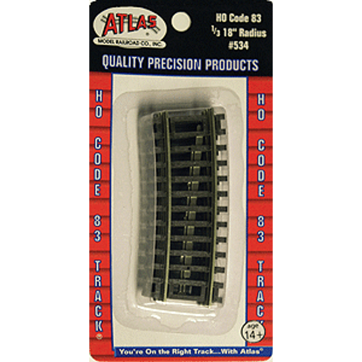 Atlas 534 HO Code 83 Curved Snap Track 1/3 Section 18" Radius Brown Ties Nickel Silver Pkg of 4 NIB