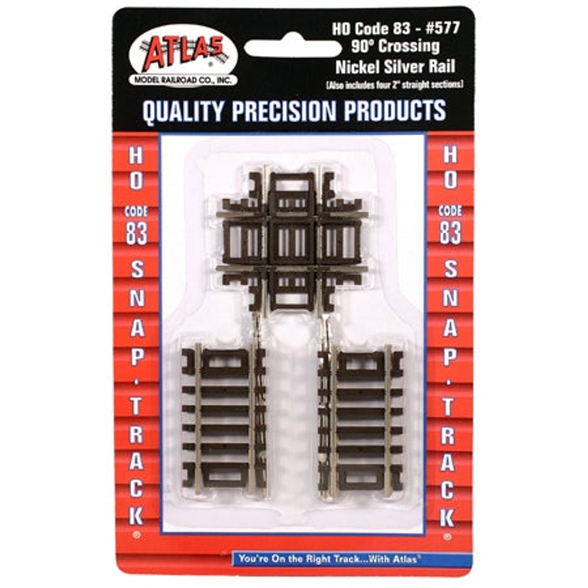 Atlas 577 HO Code 83 Crossing 90 Degrees Brown Ties Nickel Silver (Includes Four 2" Straight Sections) NIB
