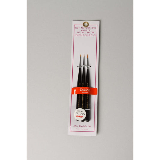 Atlas Brush Company No. 255 Artists Detail Taklon Brush 3pcs Set