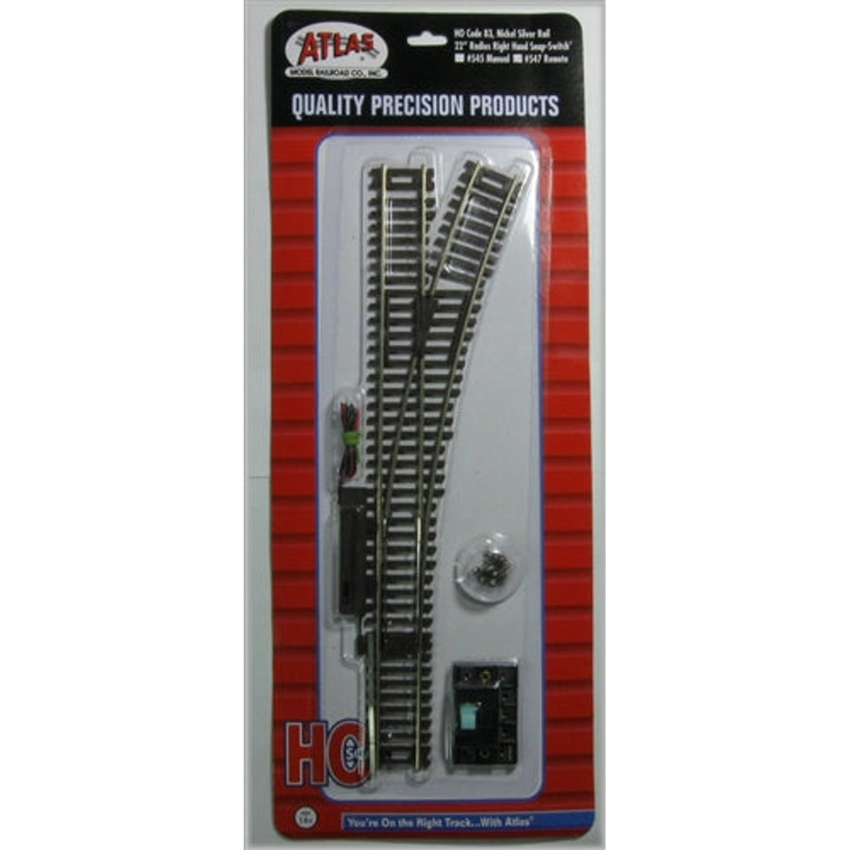 Atlas HO Code 83 22" Radius Right Hand Remote Snap Switch Track Brown Ties Nickel Silver