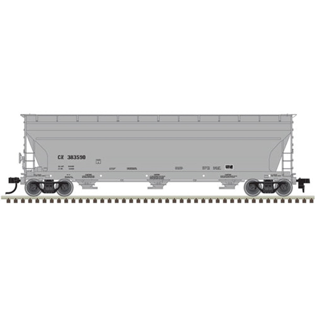 Atlas Master Line 20005527 HO ACF 4650 Centerflow Covered Hopper Pre-1971 Version Canadian National CN #385580 Gray Reporting Marks Only NIB RTR