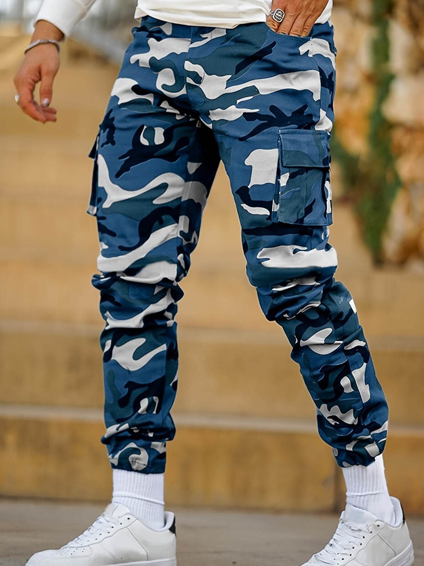 Multi-pocket Camouflage Ankle-tied Men's Military Casual Cargo Slim fit Pants trouser