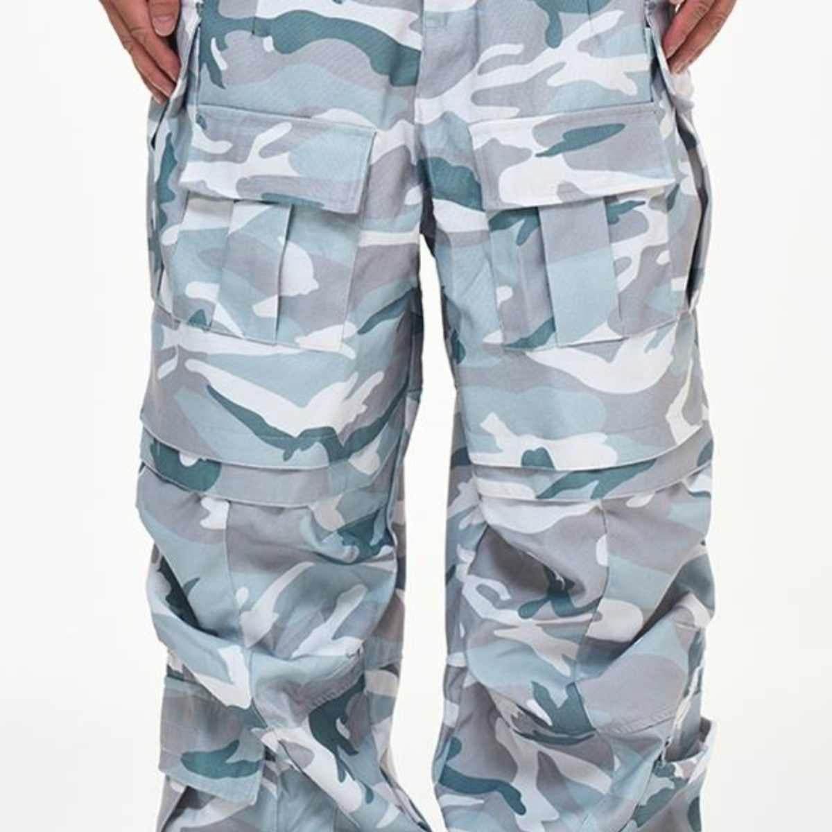 Multi-Pocket Workwear Military Camouflage Casual Wide Leg Paratrooper Cargo Pants Men