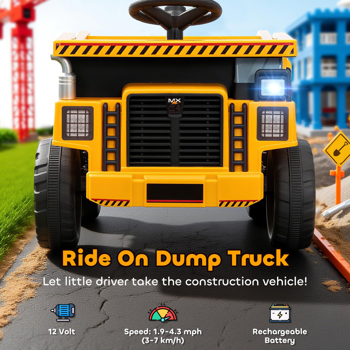 Kids Electric Car, Ride On Dump Truck, 12V Ride On Toy with Electric Dump Bed and Remote Control, Yellow
