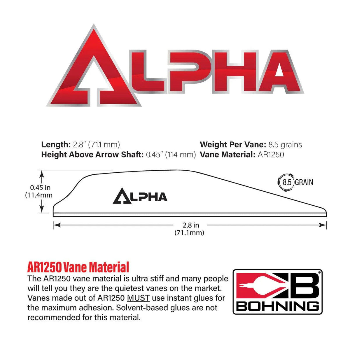 Bohning Archery Alpha Vanes 2.8 Inch 36 Pack