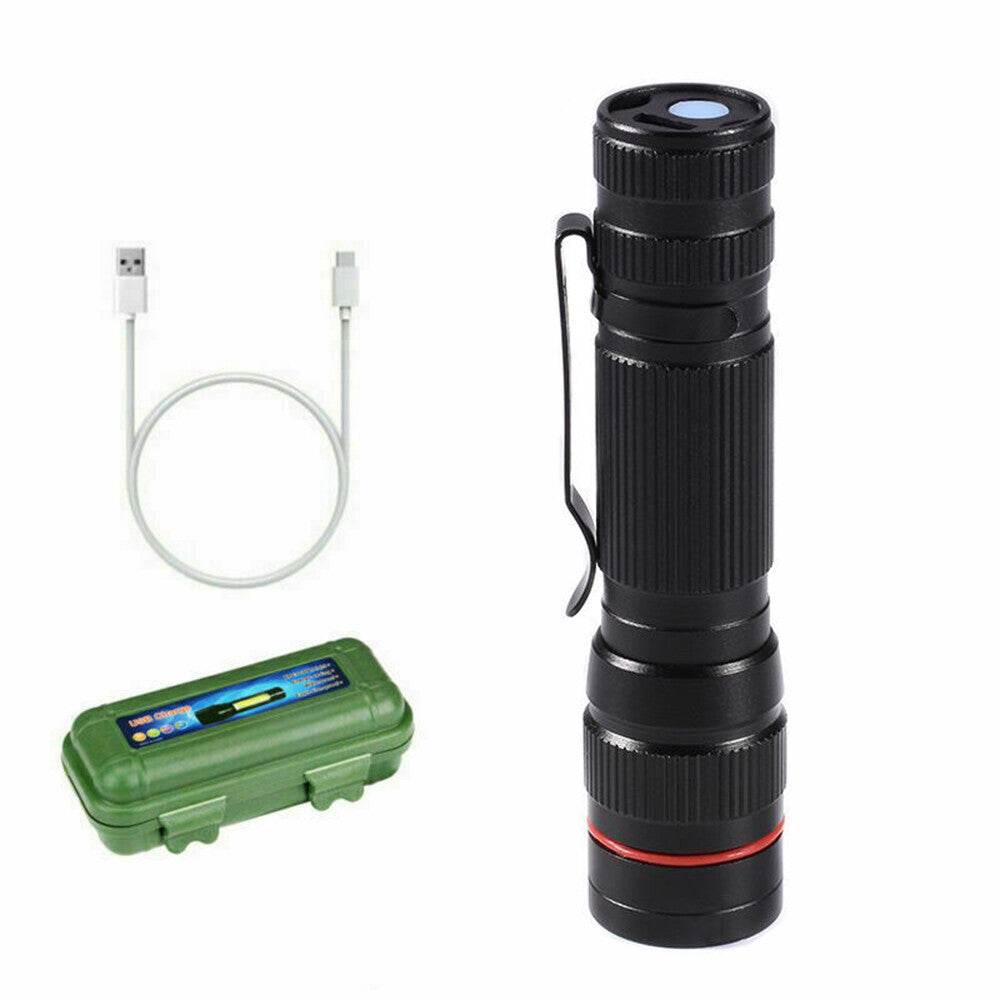 LED Military Flashlight USB Rechargeable Tactical Zoom Handheld Torch
