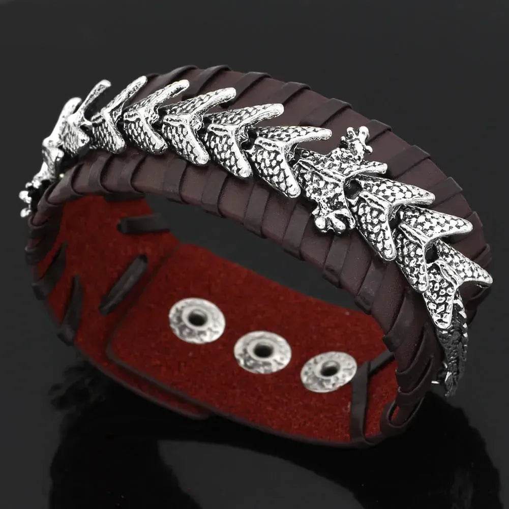 Viking Pirate Kelte Dragon Leather Gothic Bracelet for men