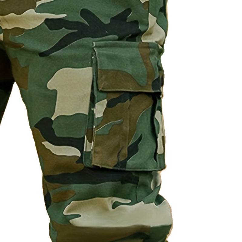 Multi-pocket Camouflage Ankle-tied Men's Military Casual Cargo Slim fit Pants trouser