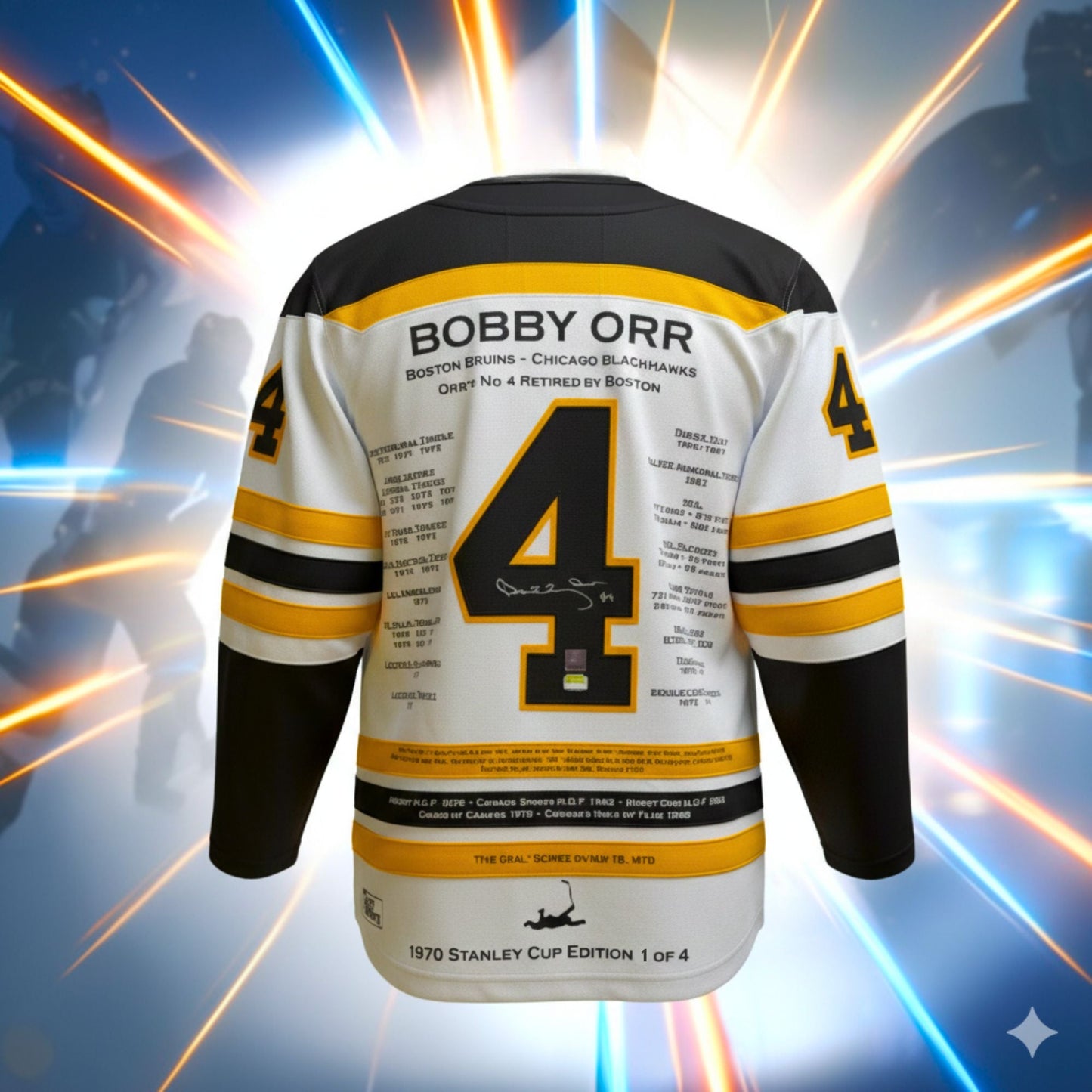 BOBBY ORR CAREER JERSEY SIGNED CHAMPIONSHIP CUP EDITION #1 OF 4 - BOSTON HOCKEY (SIZE L OR XL) - AUTOGRAPHED LIMITED EDITION COLLECTIBLE
