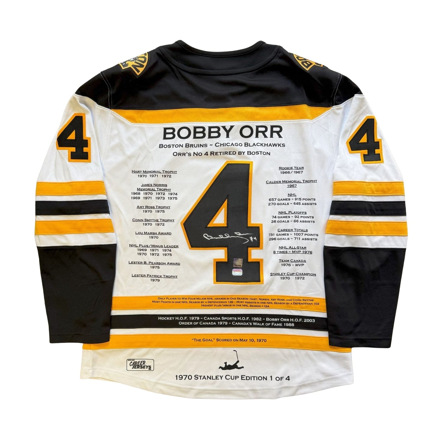 BOBBY ORR CAREER JERSEY SIGNED CHAMPIONSHIP CUP EDITION #1 OF 4 - BOSTON HOCKEY (SIZE L OR XL) - AUTOGRAPHED LIMITED EDITION COLLECTIBLE