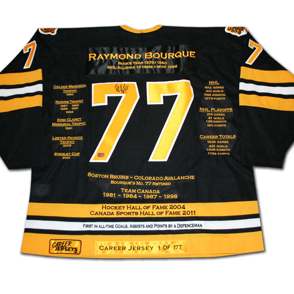 RAYMOND BOURQUE CAREER JERSEY #1 OF 177 - AUTOGRAPHED - BOSTON BRUINS PREMIUM NUMBER COLLECTIBLE (SIZE L OR XL)
