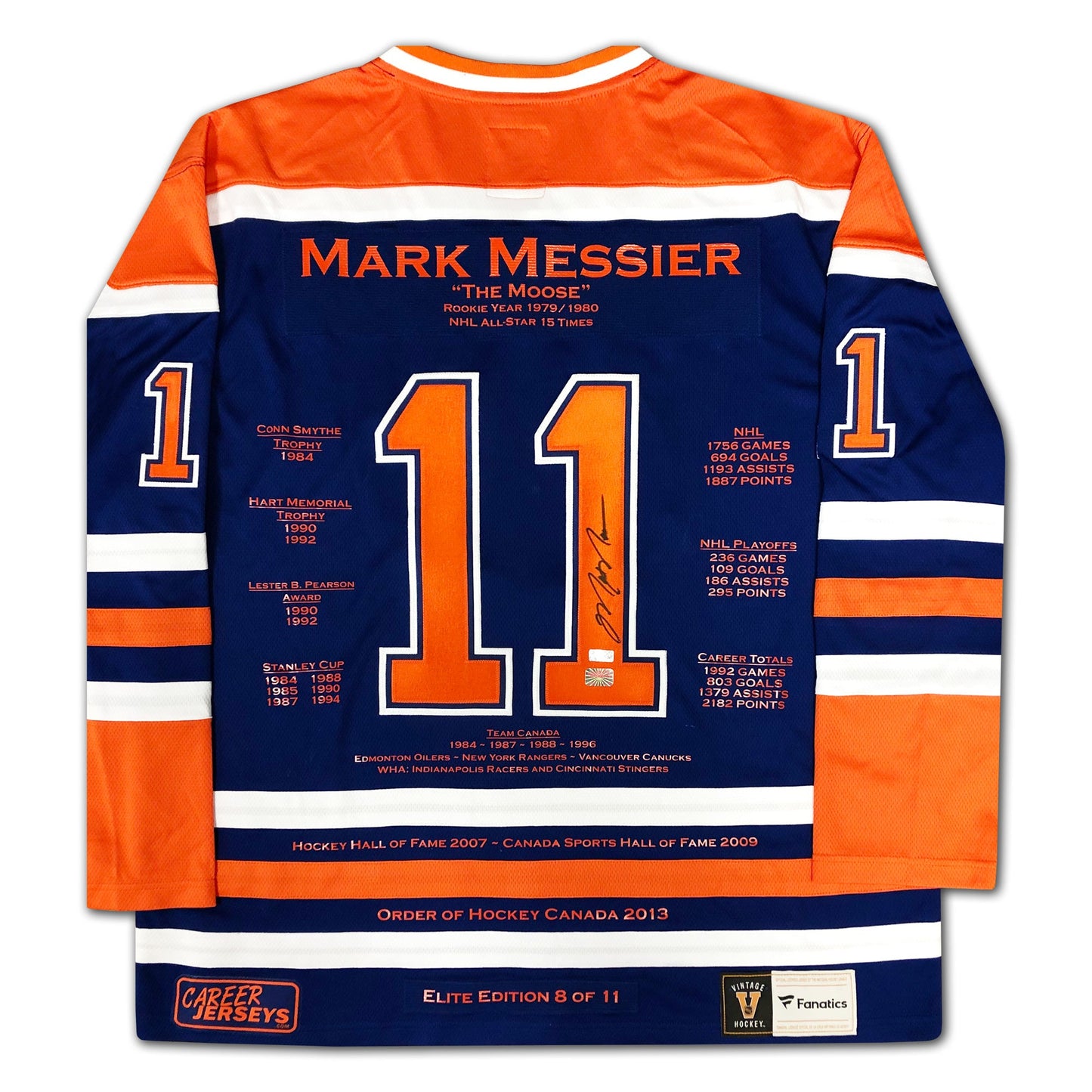 MARK MESSIER CAREER JERSEY ELITE EDITION OF 11 – AUTOGRAPHED EDMONTON OILERS COLLECTIBLE – LIMITED EDITION (SIZE L OR XL)