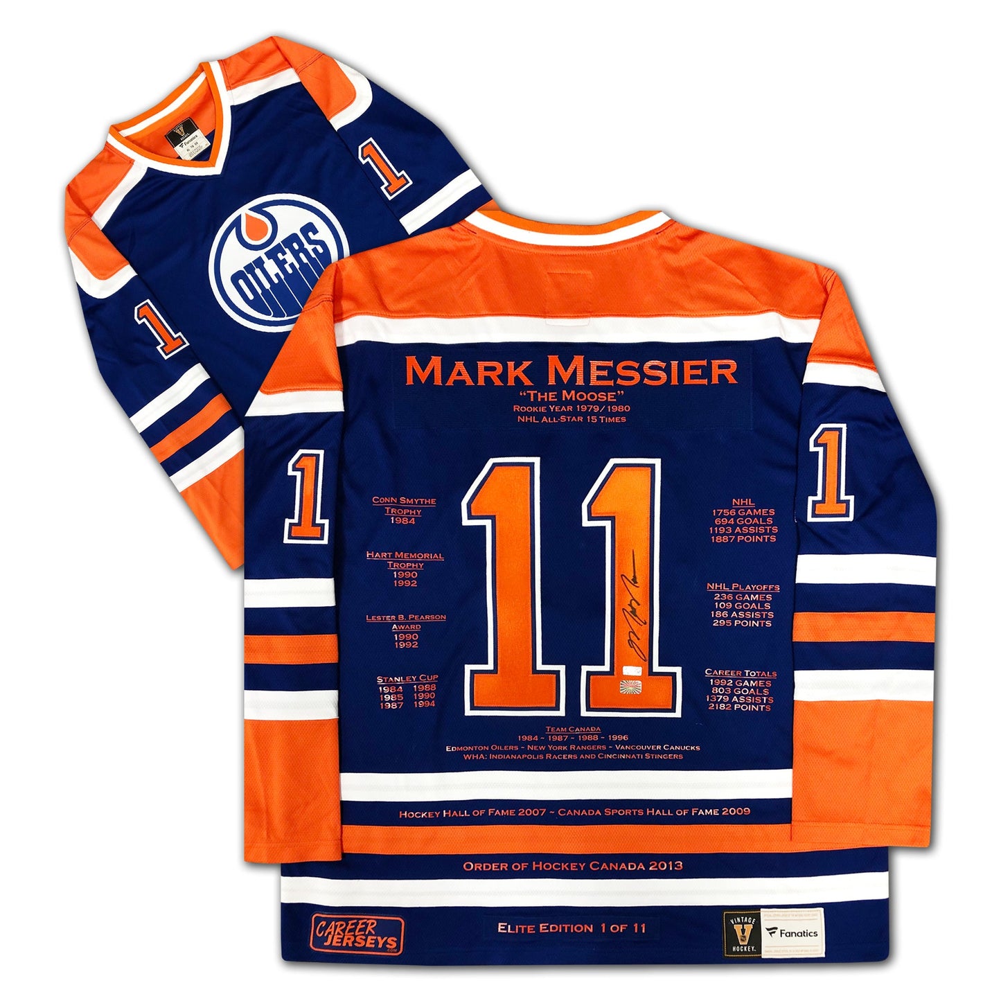 MARK MESSIER CAREER JERSEY ELITE EDITION #1 OF 11 – AUTOGRAPHED EDMONTON OILERS COLLECTIBLE – LIMITED EDITION (SIZE L OR XL)