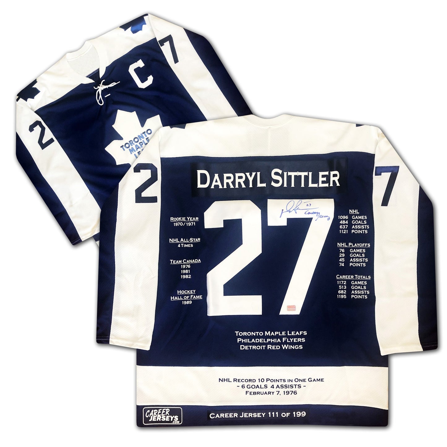 DARRYL SITTLER TORONTO MAPLE LEAFS CAREER JERSEY – AUTOGRAPHED COLLECTIBLE – LIMITED EDITION /199 – OFFICIAL NHL HOCKEY MEMORABILIA (SIZE L OR XL)