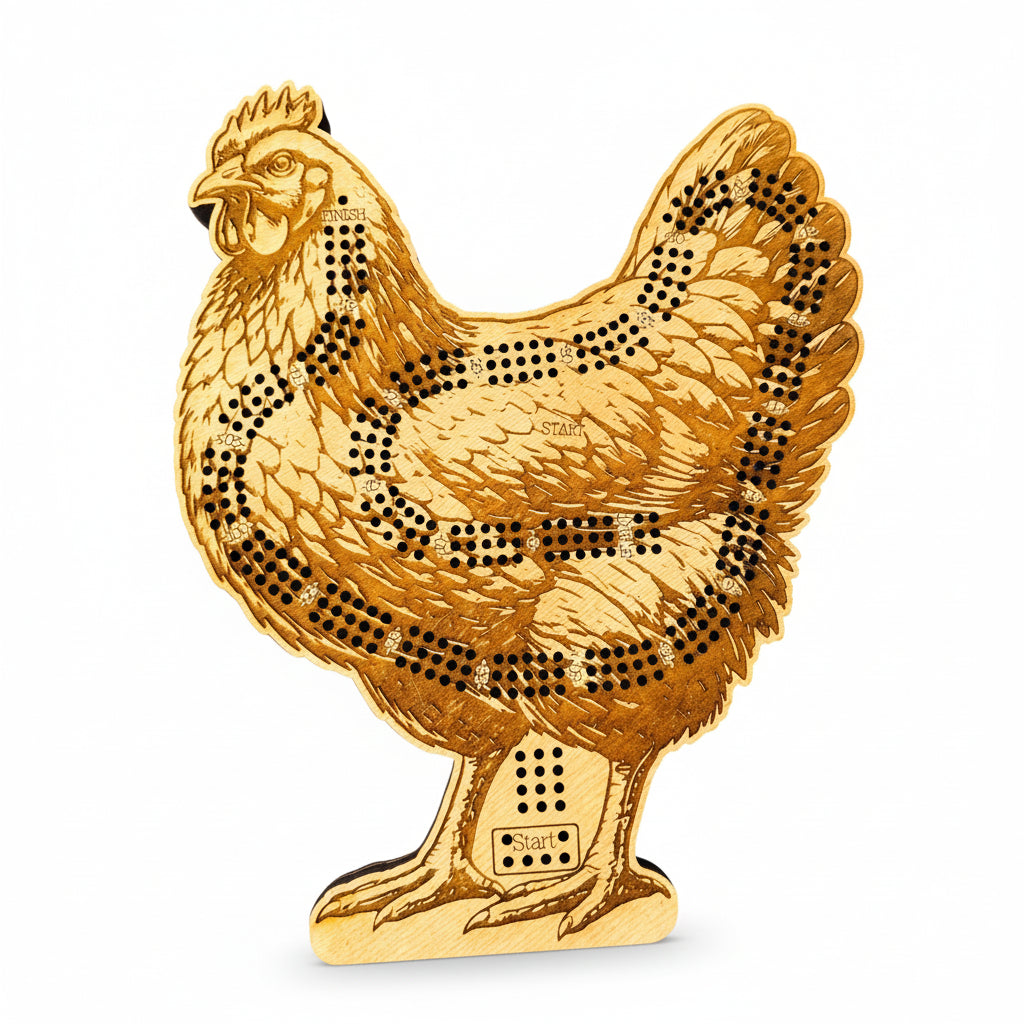 Chicken Cribbage Board-Rustic Farmhouse Wooden Game