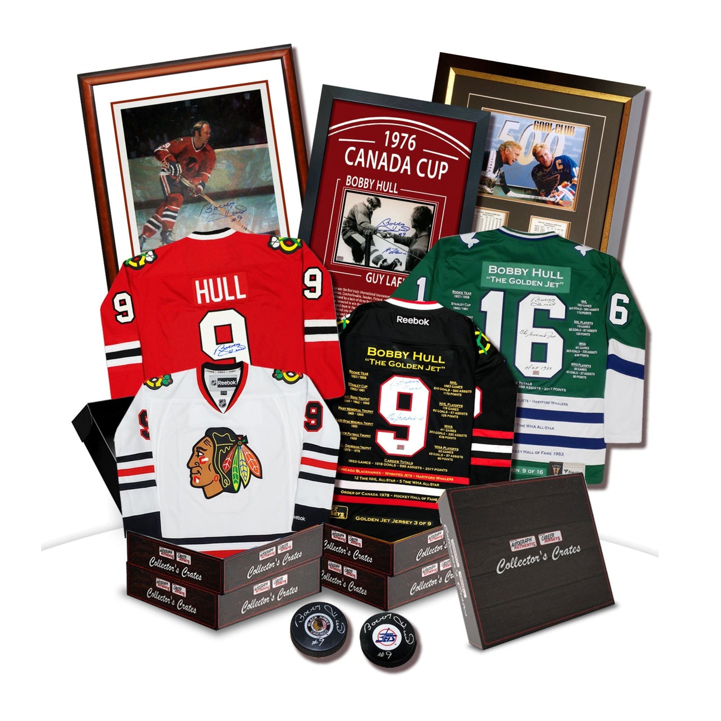 COLLECTOR’S CRATE MYSTERY BOX – BOBBY HULL GOLDEN SERIES – LIMITED EDITION /20 AUTOGRAPHED COLLECTIBLE HOCKEY MEMORABILIA