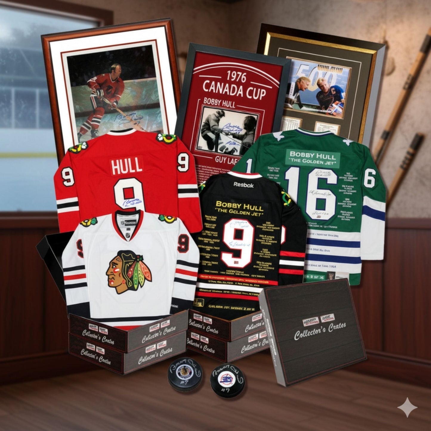COLLECTOR’S CRATE MYSTERY BOX – BOBBY HULL GOLDEN SERIES – LIMITED EDITION /20 AUTOGRAPHED COLLECTIBLE HOCKEY MEMORABILIA