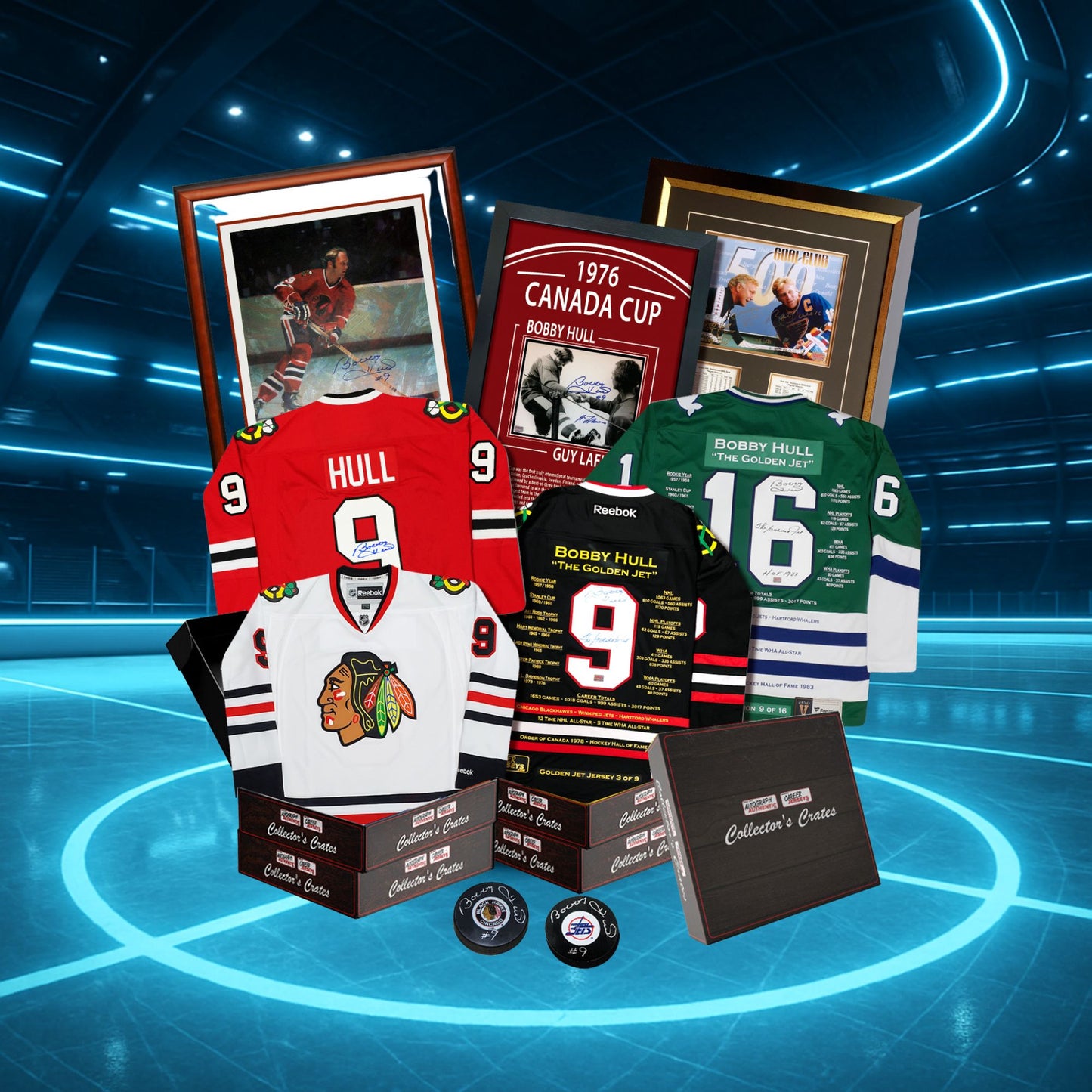 COLLECTOR’S CRATE MYSTERY BOX – BOBBY HULL GOLDEN SERIES – LIMITED EDITION /20 AUTOGRAPHED COLLECTIBLE HOCKEY MEMORABILIA