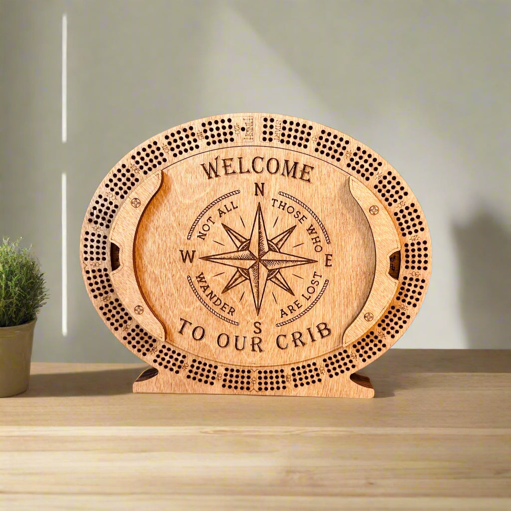 Personalized 4-Track Cribbage Board – Handcrafted, Custom Engraved & Stand-Up Display
