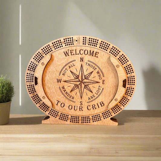 Personalized 4-Track Cribbage Board – Handcrafted, Custom Engraved & Stand-Up Display