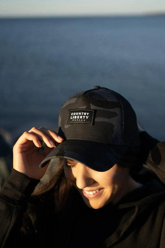 Country Liberty Black Camo Block Pine Meshback Hat