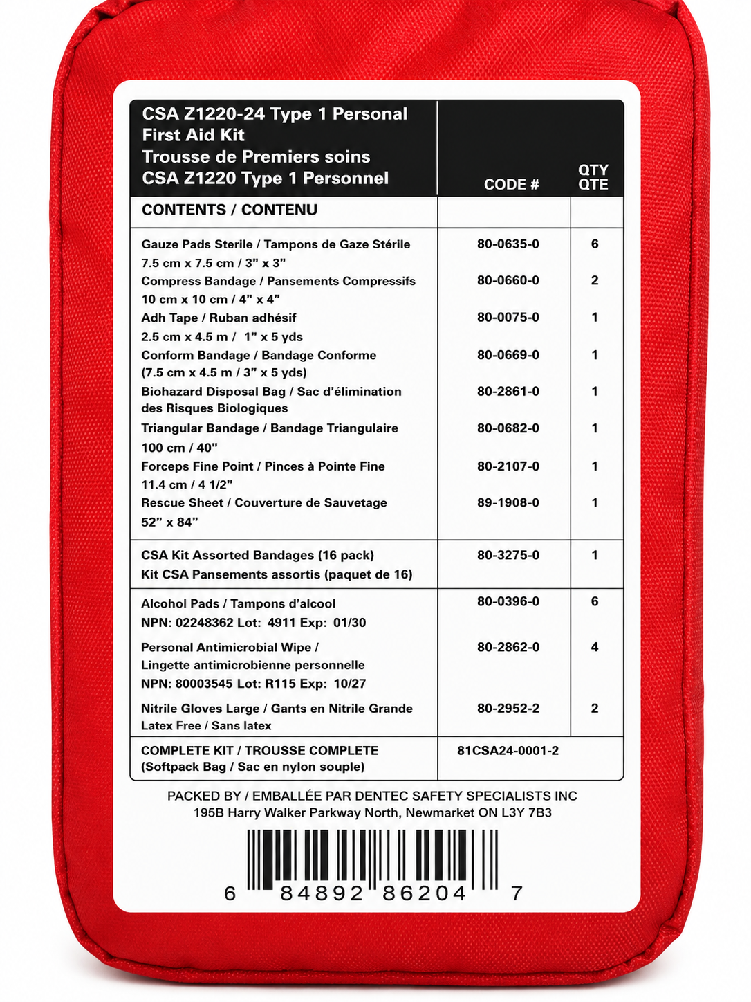 First Aid Kit CSA Z1220-24 Type 1 Personal – 1 Worker | Québec & Nova Scotia