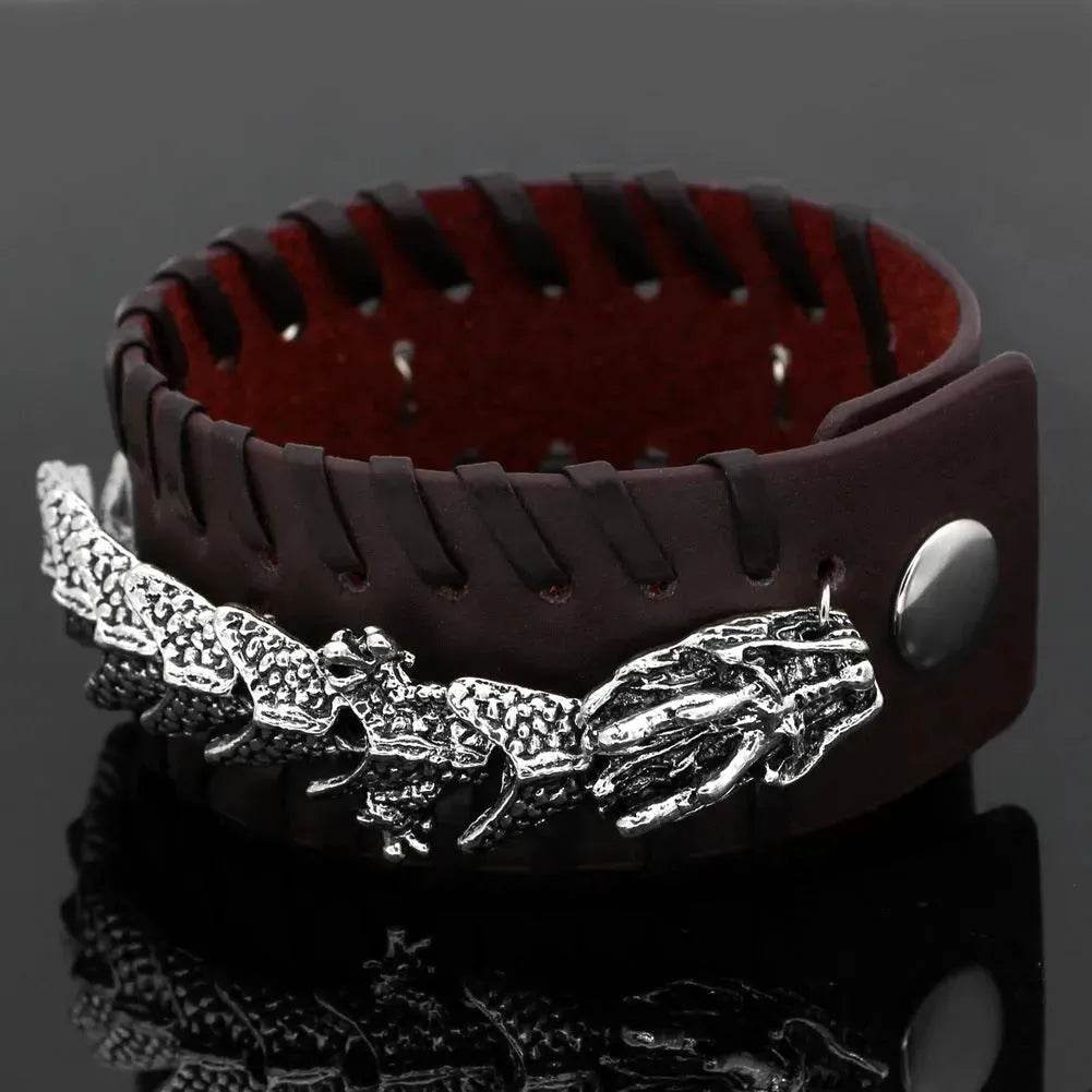 Viking Pirate Kelte Dragon Leather Gothic Bracelet for men