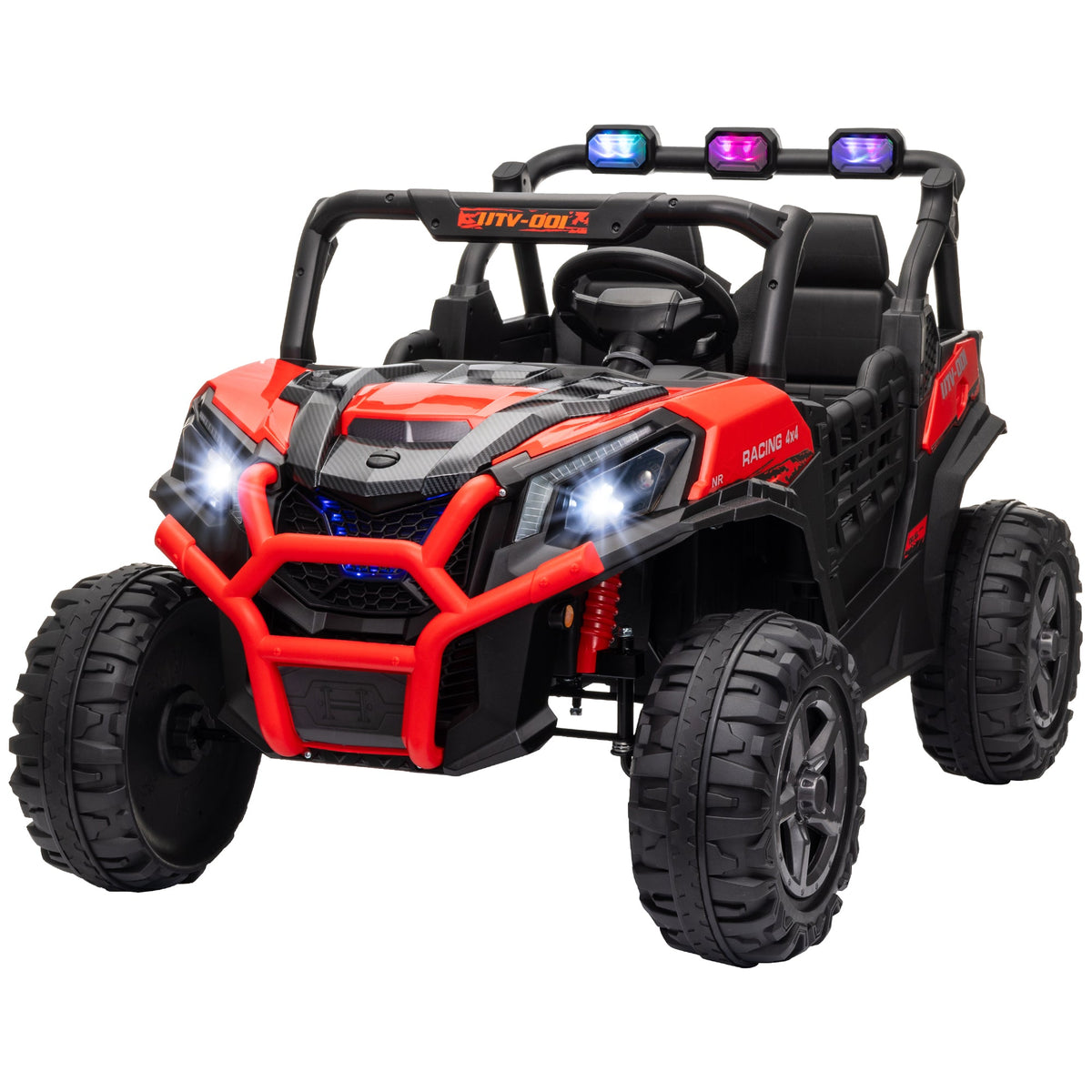 2 Seater 24V Electric Car for Kids w/ Remote Control, 3 Speed, LED Lights, Music, Horn, Spring Suspension, Blue