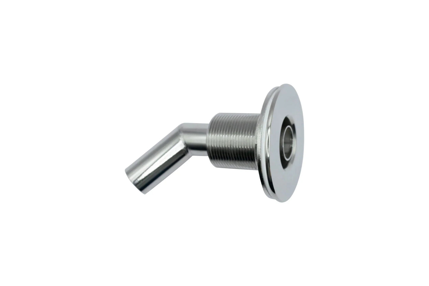 Stainless Steel Thru Hull Fitting, 22 mm, 90° Base, Angled Connector, Boltless