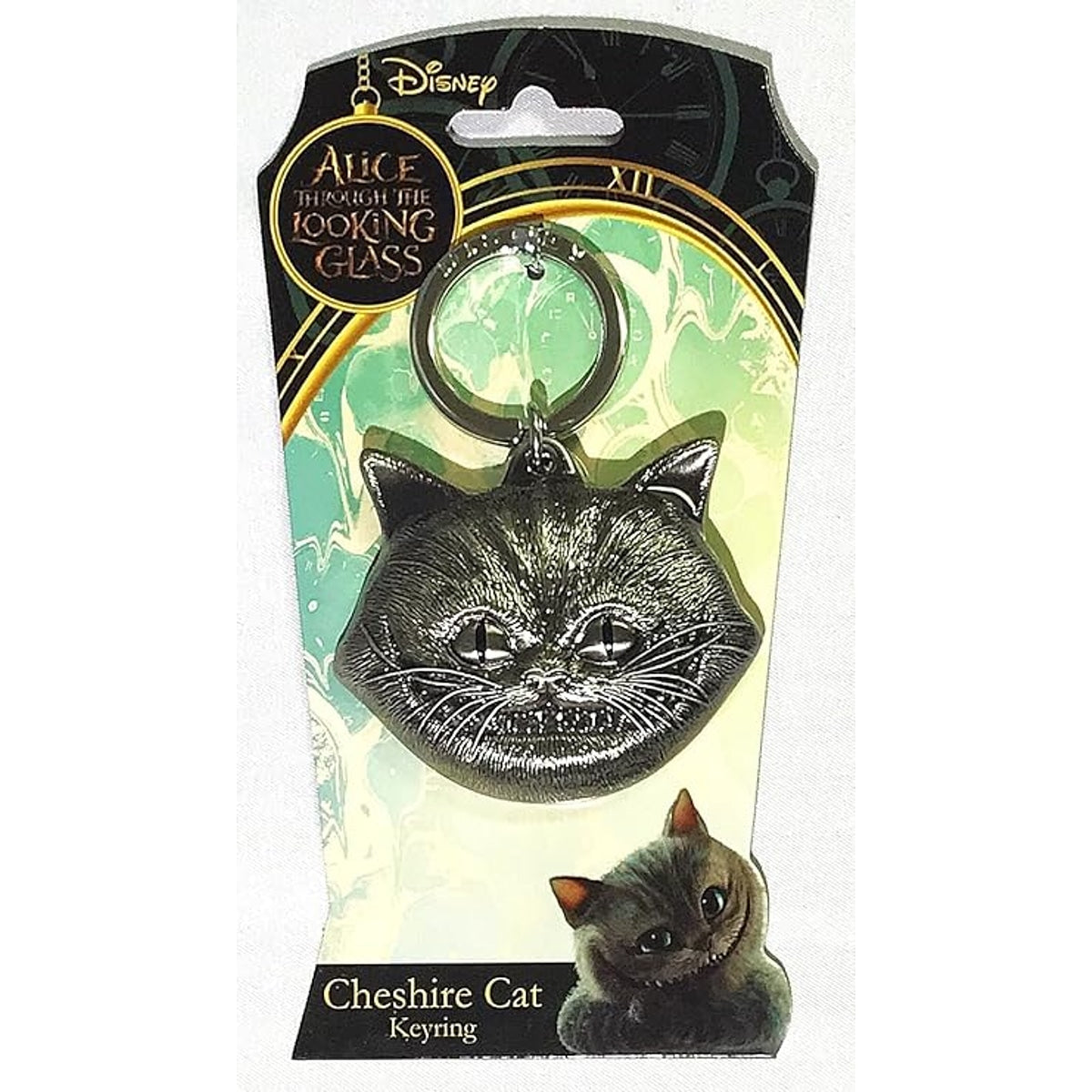 Disney Alice Through the Looking Glass Cheshire Cat Head Pewter Keychain