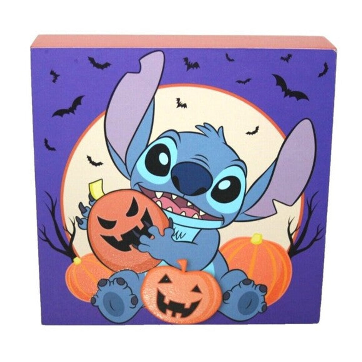 Disney Lilo and Stitch Pumpkin Trick Or Treat Glitter Box Wall Sign