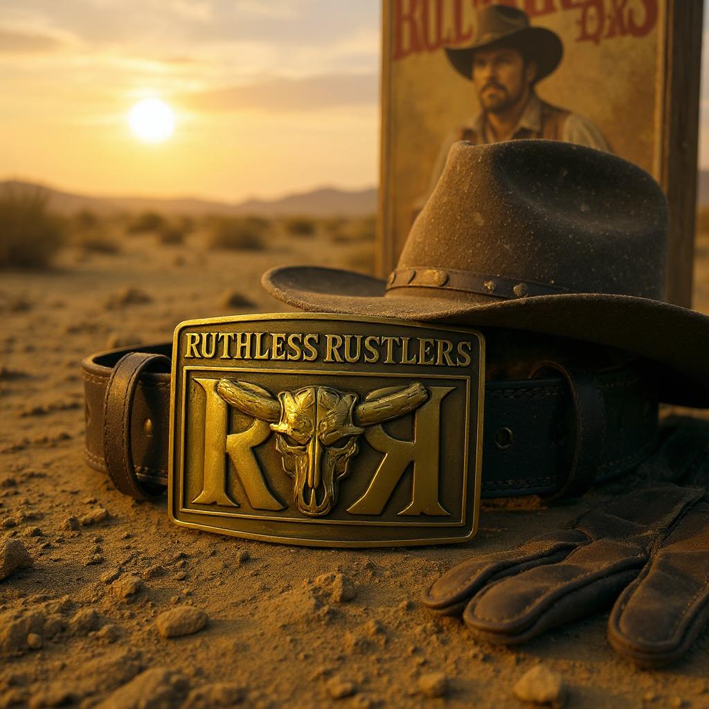 Ruthless Rustlers RR Bold Belt Buckle | Antique Gold