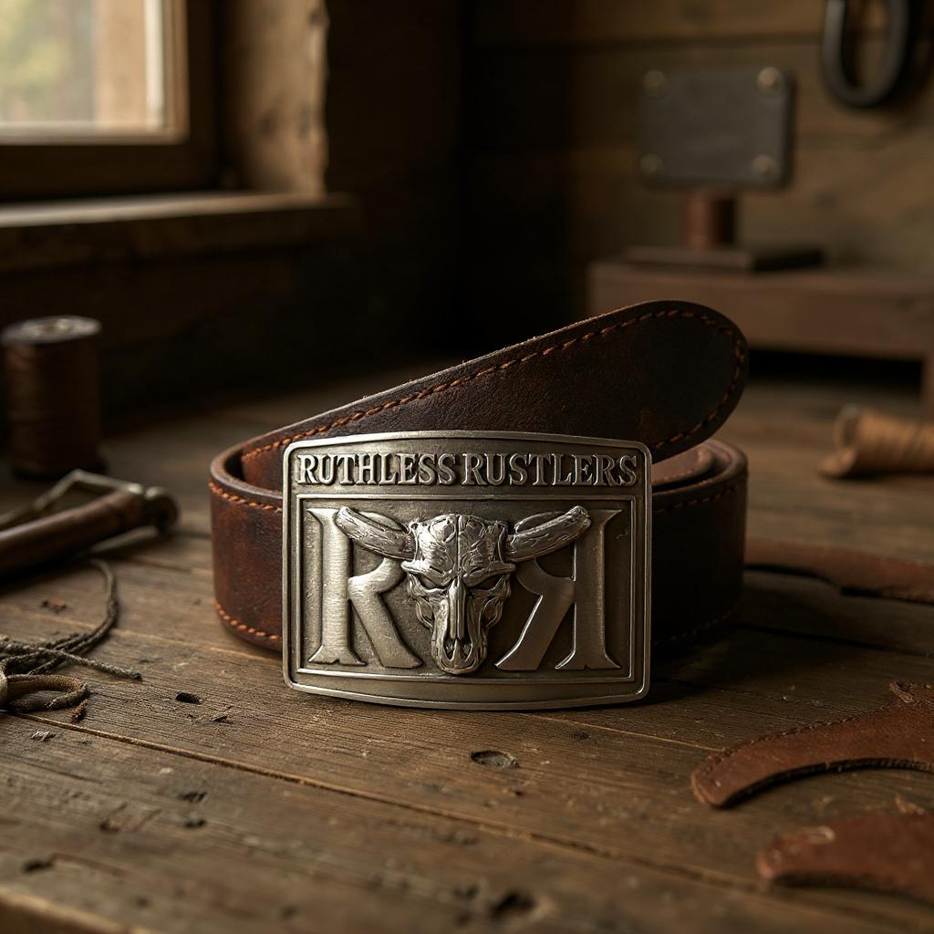 Ruthless Rustlers RR Bold Belt Buckle | Antique Silver
