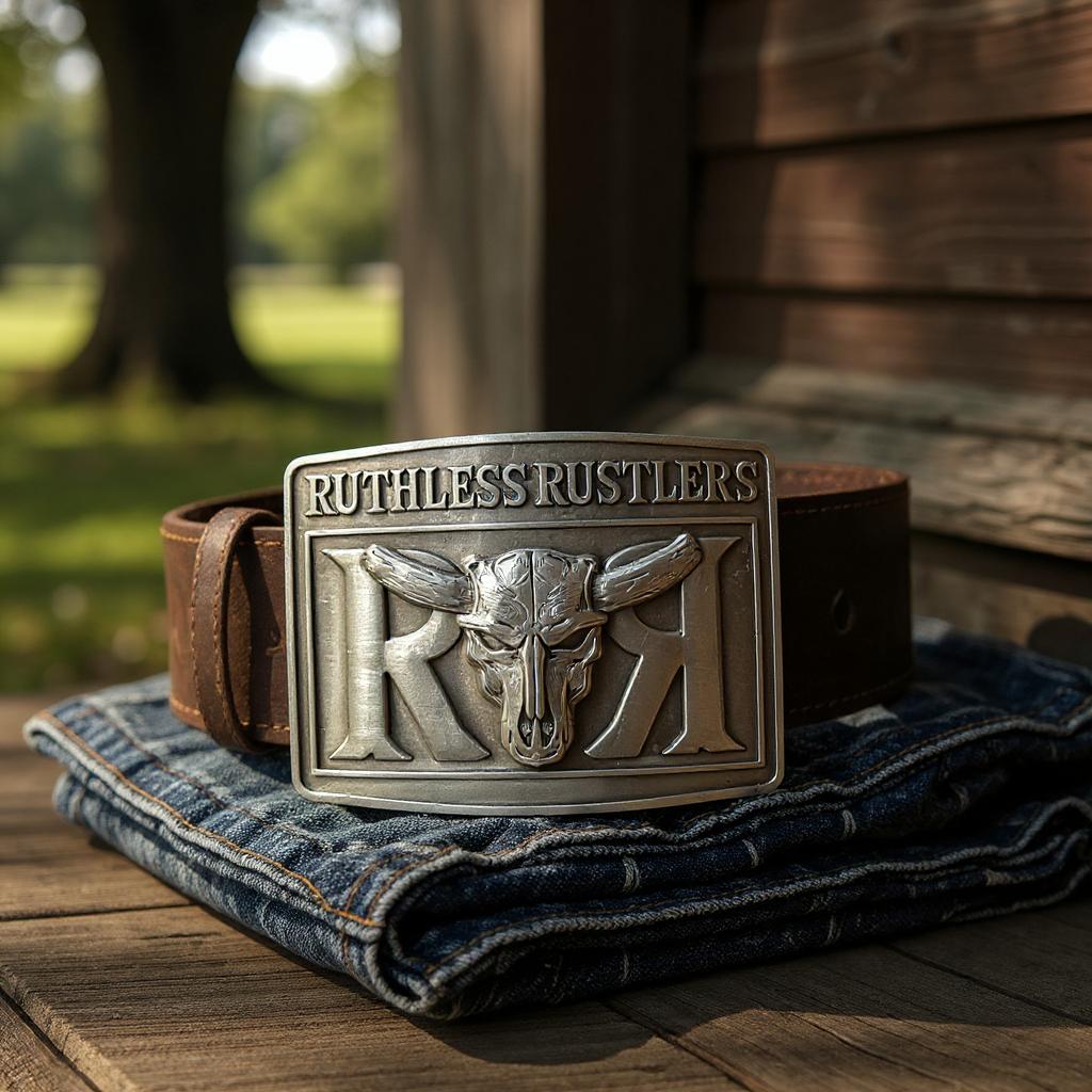 Ruthless Rustlers RR Bold Belt Buckle | Antique Silver