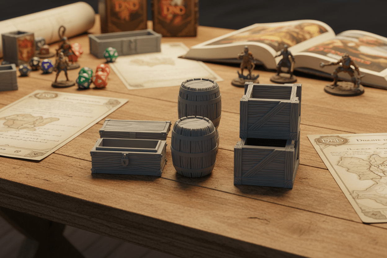28mm Dungeon Scatter Terrain – Crates, Barrels, Altars, Coffins