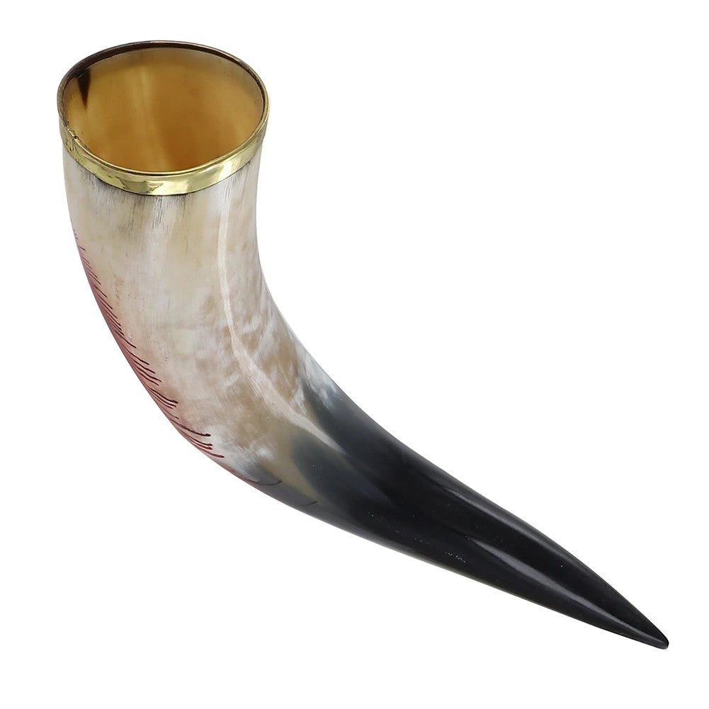 Blood Feather Drinking Horn Polished Brass Rim