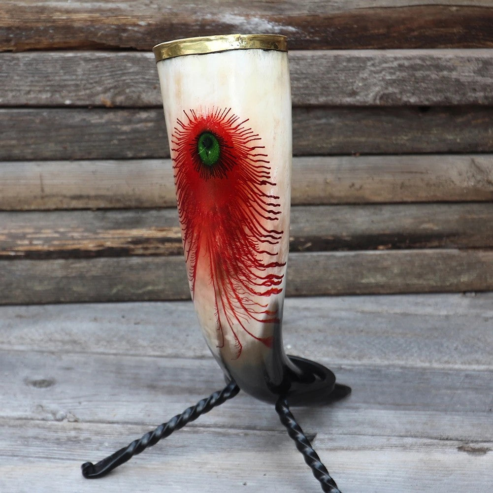Blood Feather Drinking Horn Polished Brass Rim
