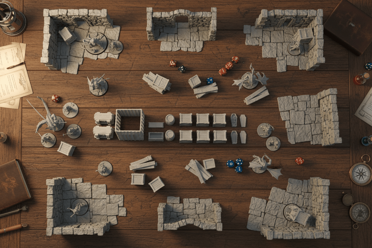 28mm Dungeon Scatter Terrain – Crates, Barrels, Altars, Coffins